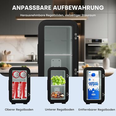 Міні-холодильник Enventor 6л (8 банок), портативний охолоджувач та підігрівач, живлення AC/DC 12V для авто, спальні, косметики та напоїв, чорний