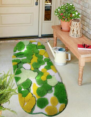 Килимок для ванної кімнати з м'яким зеленим мохом, 152 x 61 см, Boho стиль, антиковзаюча, швидковисихаюча, для ванної, кухні, спальні, умивальника