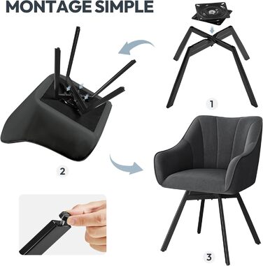 Крісло Yaheetech для кухні/їдальні/вітальні, обертається на 360°, з підлокітниками та металевими ніжками, темно-сірий (2 шт.)