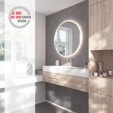 Дзеркало для ванної кімнати Loevschall Atlas з підсвічуванням, кругле, 60 см, без рами, сенсорне, LED-підсвічування, регулювання яскравості (80x80 см)