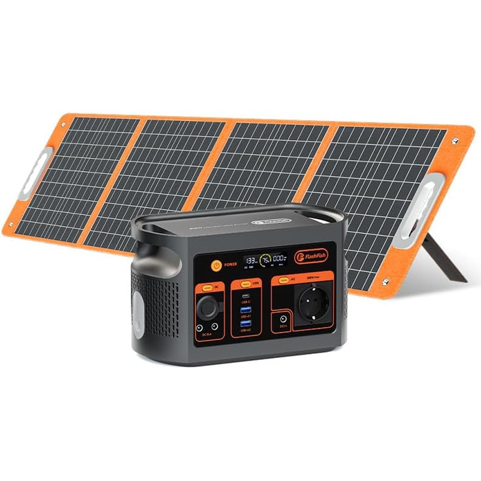 Портативна електростанція FlashFish E103 300W з акумулятором LiFePO4 179.2Wh (3000+ циклів), швидка зарядка, 230V AC, сонячний генератор для кемпінгу, подорожей, надзвичайних ситуацій (179.2Wh + сонячна панель 100W)
