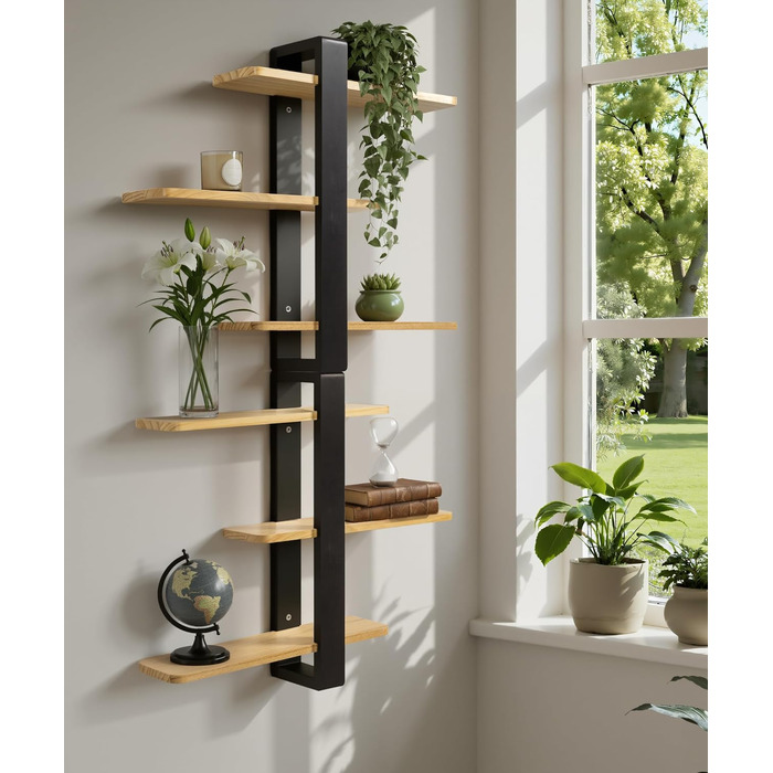 Полиця настінна дерев'яна SUMGAR, плаваюча, 3-ярусна, 50x58 см, чорно-дерев'яна, для вітальні, спальні