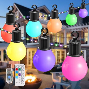 LED гірлянда B-right 12.5м RGB з пультом, IP65, 20 G40 лампочки для декору приміщень та вулиці, на Різдво, Хелловін, балкон, дитячу кімнату, сад