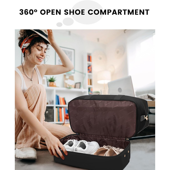 Спортивна сумка LOVEVOOK для жінок, дорожня сумка-валіза, дорожня сумка-мішок, сумка для подорожей, сумка для ручної поклажі в літак, сумка для пологового будинку, сумка для одягу з відділенням для взуття, косметичка, бежево-коричнево-чорна (чорна, 40x20x