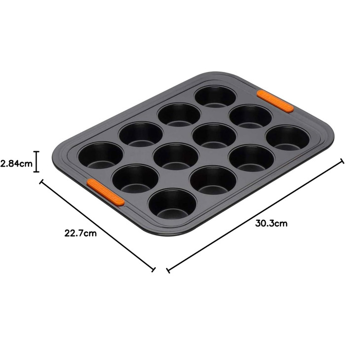 Форма для маффінів LE CREUSET, 12 шт., Ø 7 см, з антипригарним покриттям, для закваски, з вуглецевої сталі, антрацит/помаранчевий