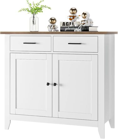 Кухонна шафа HOCSOK з робочою поверхнею, комод з 2 шухлядами та 2 дверцятами, буфет для кухні, вітальні, їдальні, передпокою, дерево, стиль кантрі, білий
