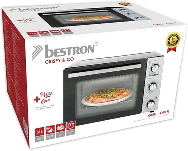 Міні-піч Bestron AOV31PS 31 л з обертальним шампуром та каменем для піци, 1500 Вт, нержавіюча сталь
