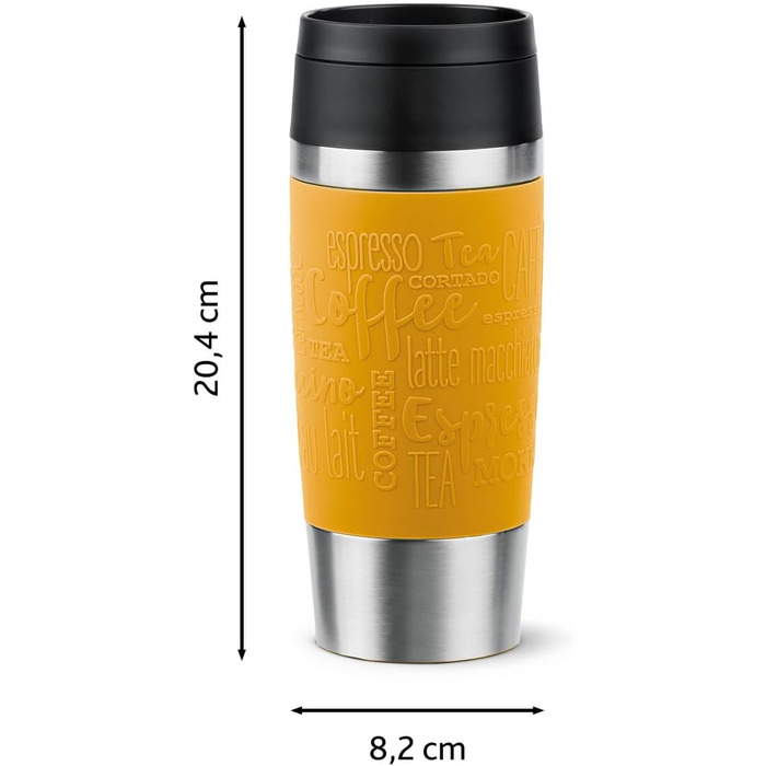 Термокружка Emsa N20210 Travel Mug Classic Isolierbecher, 0.36 л, нержавіюча сталь, 4 години гаряча, 8 годин холодна, герметична, для миття в посудомийній машині, 360° відкривання (Senfgelb)