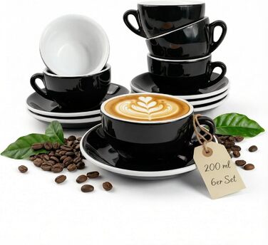 Набір з 6 чашок капучино, білий, італійський стиль, товстостінні, важкі, придатні для миття в посудомийній машині. Подарунковий набір (200 мл)