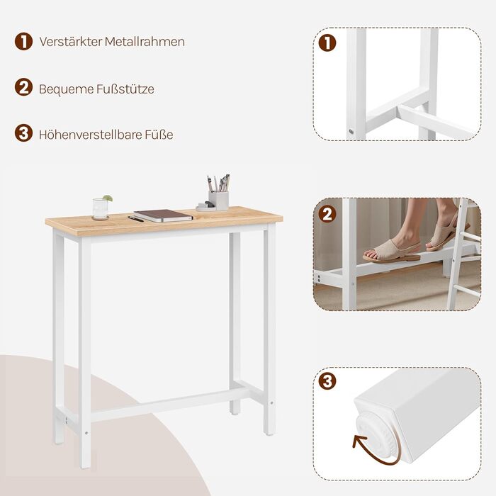 Набір барних стільців WOLTU: стіл та 2 стільці з металу та дерева (100x40x100 см, світлий дуб)