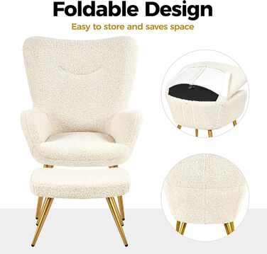 Крісло-мішок Yaheetech з пуфом, біле, з м'якою оббивкою з поліестеру. Крісло для відпочинку, телевізора, коктейлів.