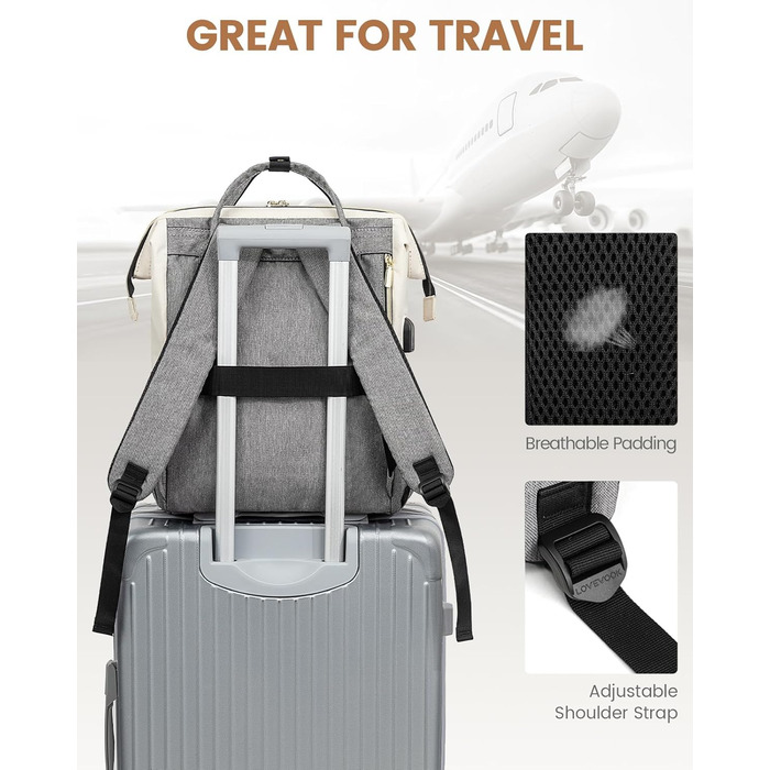 Рюкзак для ноутбука LOVEVOOK 17 дюймів, жіночий, великий, для підлітків, ручна поклажа, водонепроникний, дихаючі лямки, для навчання, школи та подорожей, бежево-сірий