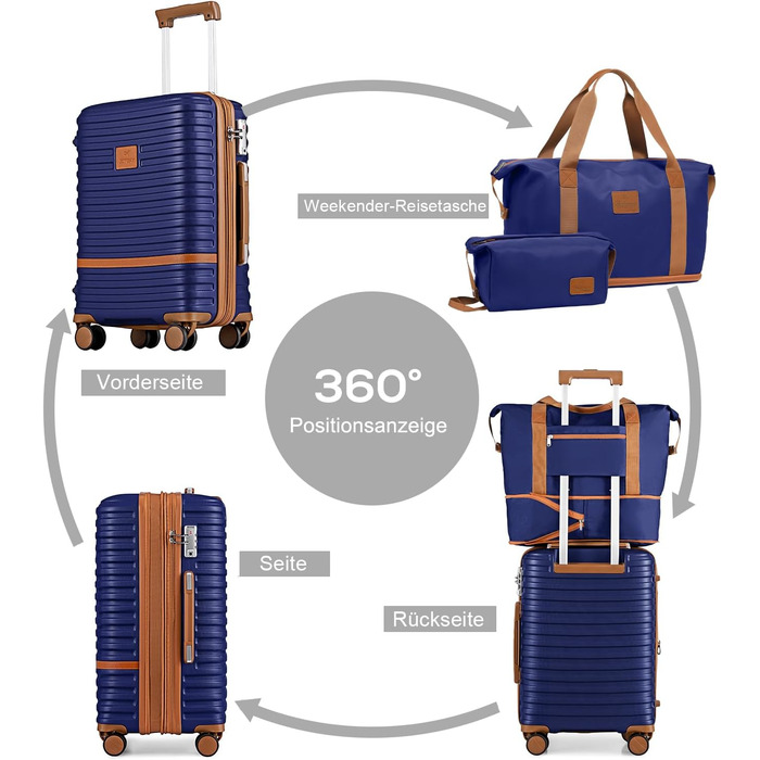 Набір валіз Joyway 6 шт. з твердим корпусом, beauty case, косметичка, 4 колеса, TSA-замок. Колір: темно-синій/коричневий