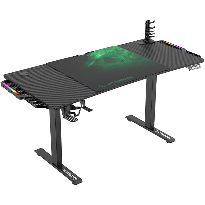 ULTRADESK Стол для роботи та ігор, регульована висота, електричний, 140x68 см, з XL-кілимком для миші (зелений)