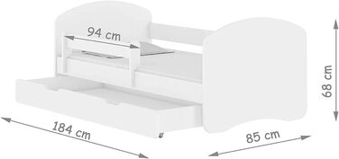 Дитяче ліжко BDW з матрацом і ящиком для зберігання - НОВИНКА, 140/160/180/190 Різні мотиви для хлопчика Білий (180x90, Принцеса з конем)