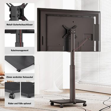 Підставка для телевізора мобільна з дерев'яною основою, поворотна, для TV 19-42 дюйми, чорна, до 20 кг, VESA 200x200 мм