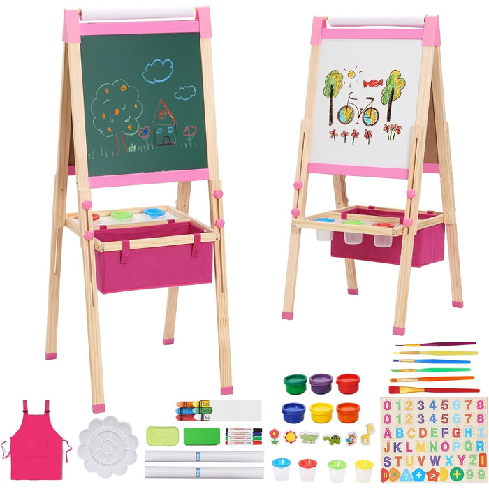 Дитяча мольберт-дошка Maltafel рожевого кольору з сумкою, регульована висота, двосторонній, з рулоном паперу, для дітей від 4 років