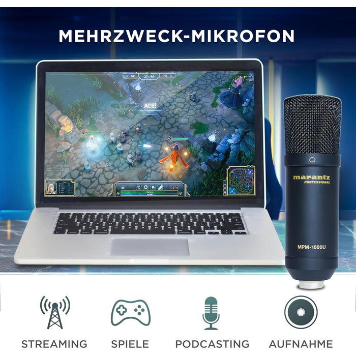 Мarantz Professional MPM-1000U - Конденсаторний мікрофон з великою мембраною, USB, з нирковою характеристикою для подкастів, студії, геймінгу. Комплектується кабелем USB та кліпсою для мікрофона.