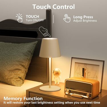 LED настільна лампа Lundwa на акумуляторі 26 см, 5000 мАг, 3W, 3000K, IP54, для кемпінгу, ресторану, спальні, бару (1 шт.)