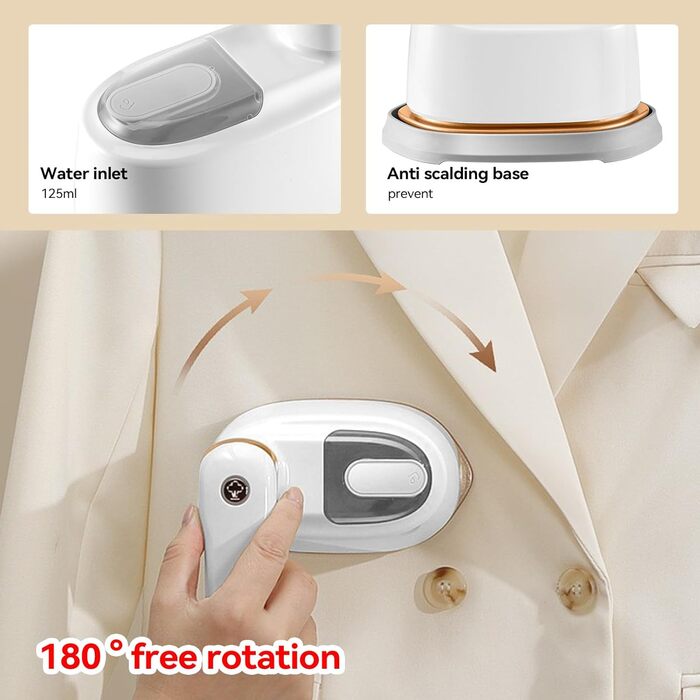 Вертикальний праскою 2-в-1 Vertikales Bügeleisen: потужний, компактний для подорожей, дому та офісу. 3 рівні пари, швидкий нагрів, складна конструкція, білий колір