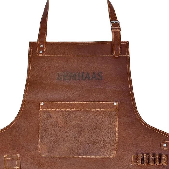 Чоловічий фартух з натуральної шкіри преміум-якості, ручної роботи | Фартух для гриля, барбекю та приготування їжі з кишенями | Регульовані ремені | Вінтажний коричневий