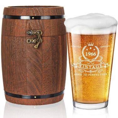 Пивний келих LIGHTEN LIFE 450 мл в дерев'яній подарунковій коробці, 1966 рік народження - ідеальний подарунок чоловікові/батькові на 60 років