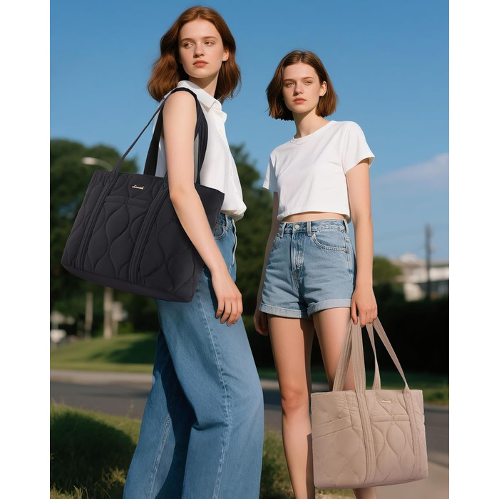 Сумка для ноутбука LOVEVOOK 15.6 дюймів, жіноча сумка-шоппер, велика містка сумка-тоут для роботи, навчання, подорожей, чорна