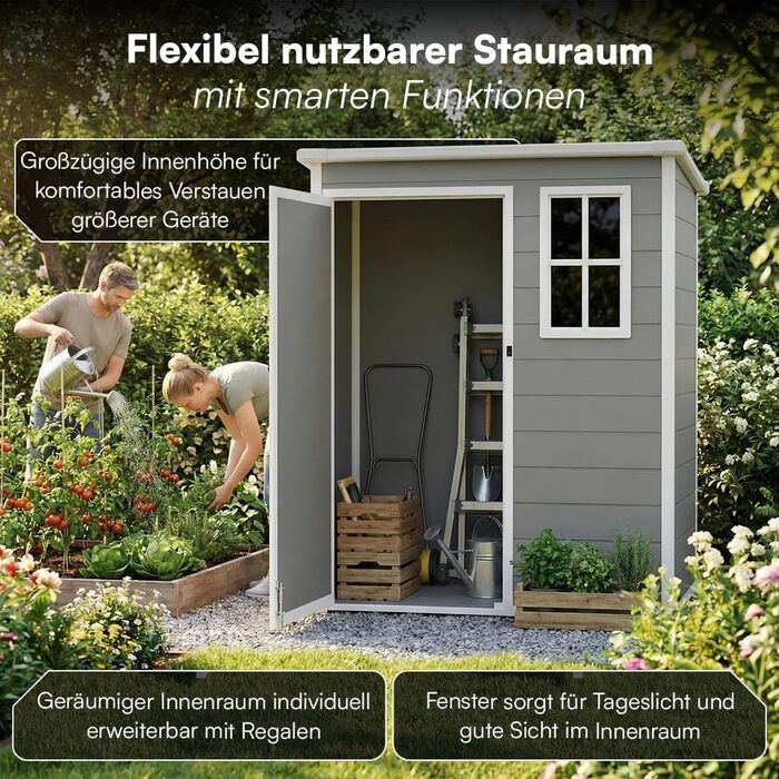 Сарай садовий Steelsøn Novara з вікном та похилим дахом 192x92x151 см - пластиковий, сірий, вологостійкий