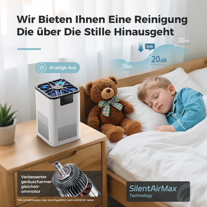 Повітряочисник Aroeve для спальні з ароматерапією, для дому, офісу, видаляє шерсть, пил, запах, 20dB