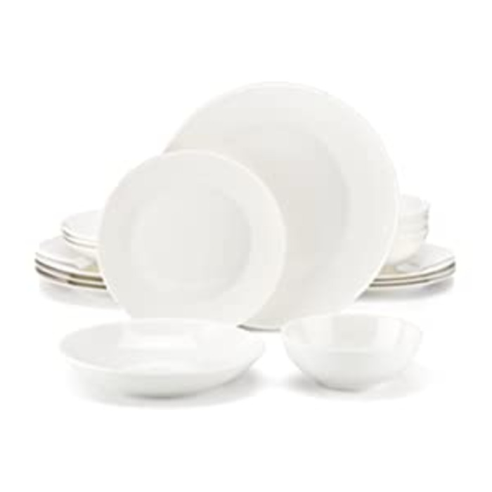 Столовий сервіз з кістяного порцеляни MALACASA, набір білого посуду з 16 предметів на 4 персони серії JERA, Сучасний круглий сервіз