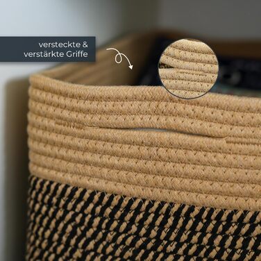 Набір кошиків для зберігання HMF, 3 шт., з прихованими ручками, бавовна, 37,5 x 25 x 22,5 см, чорний-медовий