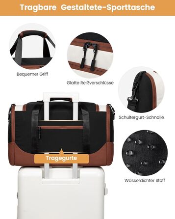 Спортивна сумка LOVEVOOK для жінок, 30л з відділенням для взуття та мокрих речей, невелика сумка для спортзалу, плавання, сауни, ручної поклажі для спорту, фітнесу, тренувань та подорожей, водонепроникна дорожня сумка-мішок (B-бежевий, коричневий, чорний,