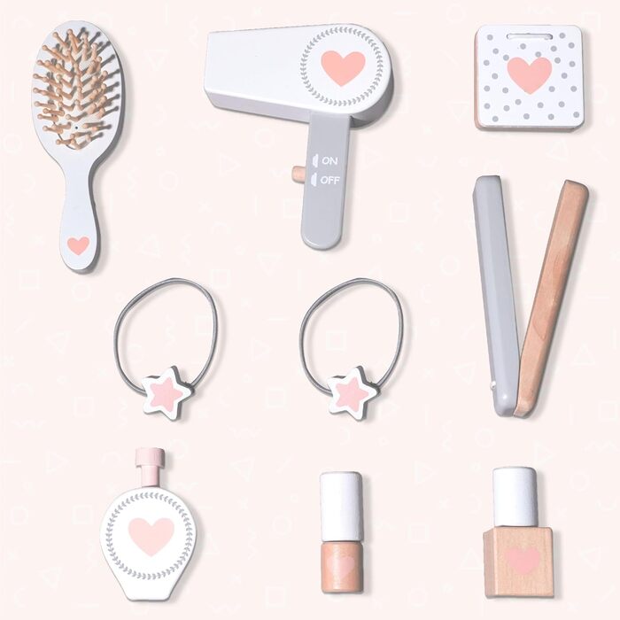 Детський туалетний столик Mamabrum XXL з дерева з пуфом та LED-дзеркалом. Туалетний столик для дівчаток з ящиком, аксесуарами та світлодіодним дзеркалом, від 3 років (MAM238 VANITY TABLE)