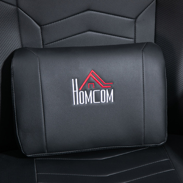 Ігрове крісло HOMCOM з масажем, регульованою спинкою, підніжкою, підходить для ваги до 120 кг, сталевий каркас, штучна шкіра, чорного кольору.