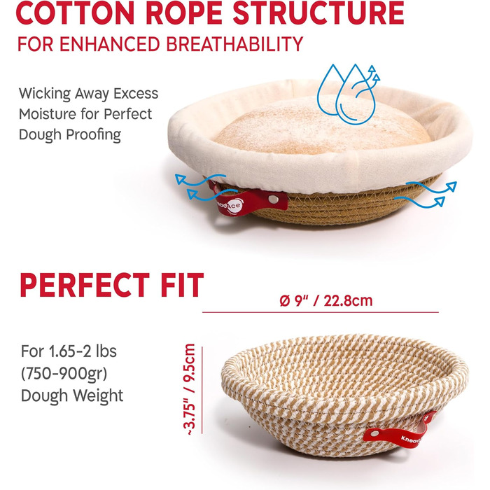 Набір для закваски KneadAce: банка 680.4 г, 2 корзини для бродіння, лезо для надрізання хліба, подарунок для пекаря. Комплект для випікання заквасного хліба