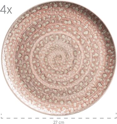 Набір посуду з ручним розписом MSER 931743 Spicy Market Series на 4 персони в середземноморському вінтажному дизайні, комбінований обідній сервіз з керамічного рожевого керамограніту 16шт