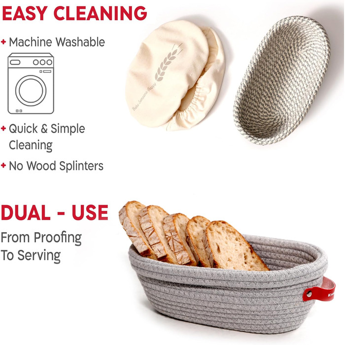 Набір для закваски KneadAce: банка 680.4 г, 2 корзини для вистоювання Banneton, лезо для хліба з магнітом - подарунок для пекаря, повний набір для випікання закваски