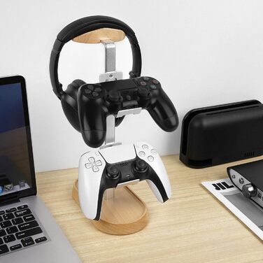 Підставка для навушників та геймпадів GEEKRIA 2-в-1 з дерева та алюмінію, сумісна з PS5/PS4, Xbox One, Nintendo Switch, Sennheiser, Bose, Beats, Razer, HyperX, Sony