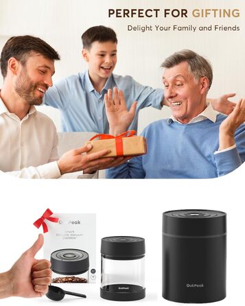 OUTPEAK Neo 2025 Kilo Auto-Vakuum-Kaffeedose: Герметичний контейнер для кави на 1,5 л (500 г) з автоматичним вакуумом, нержавіюча сталь, для бариста, подарунок (великий, матовий чорний) (G750)