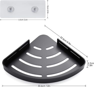 Душова полиця без свердління Душова полиця Кутовий органайзер для ванної кімнати Полиця для ванної кімнати Душовий кошик, Душова кутова полиця з 4 гачками Простір Алюмінієвий настінний монтаж сірий, 2 шт. и (чорний матовий)