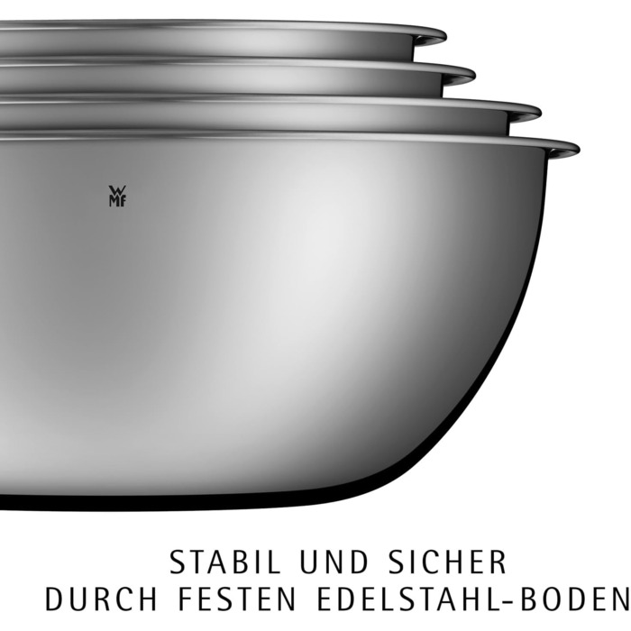 Набір кухонних мисок WMF Gourmet 4 шт. з нержавіючої сталі, 0,75л - 2,75л, миски для приготування, салатники, сервіровочні миски, Cromargan, з можливістю складання