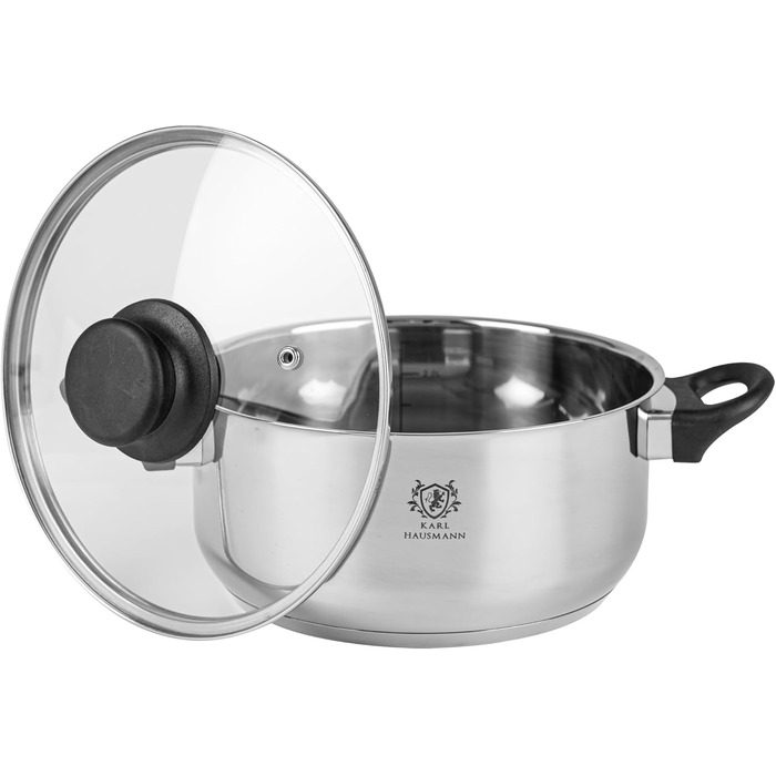 Набір каструль з нержавіючої сталі Induktion 3-х частинний - для всіх типів плит - з кришкою з термостійкого скла - з мірною шкалою