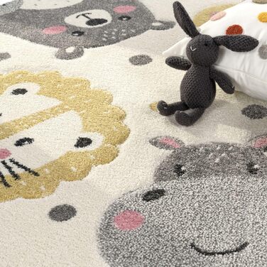 Круглий дитячий килимок Дитячий килим Тварини, які можна прати Зоопарк Лама Пінгвін Лев Ведмідь, Колір Розмір (160 см Круглий, бежевий)