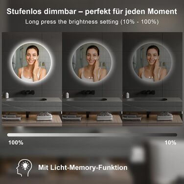 LED дзеркало для ванної кімнати з підсвічуванням, кругле, диммер, 3 кольори світла (3500K-6500K), сенсорне управління, антизапар, для макіяжу та гоління (50см фонова підсвітка)