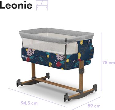 Дитяче ліжко Lionelo Leonie Plus 3 в 1 (колиска, ліжко-приліжко, гойдалка) блакитне, до 9 кг, з кошиком