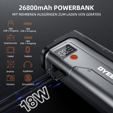 Powerbank Starthilfe 7000A: Автомобільний пусковий пристрій для 12V авто, бензин та дизель (до 12.0L), з LED ліхтариком та USB зарядкою
