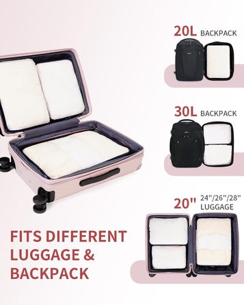 Набір компресійних органайзерів для валізи та рюкзака ECOHUB, 6 шт, легкі пакувальні куби з сітки для подорожей та ручної поклажі, рожеві