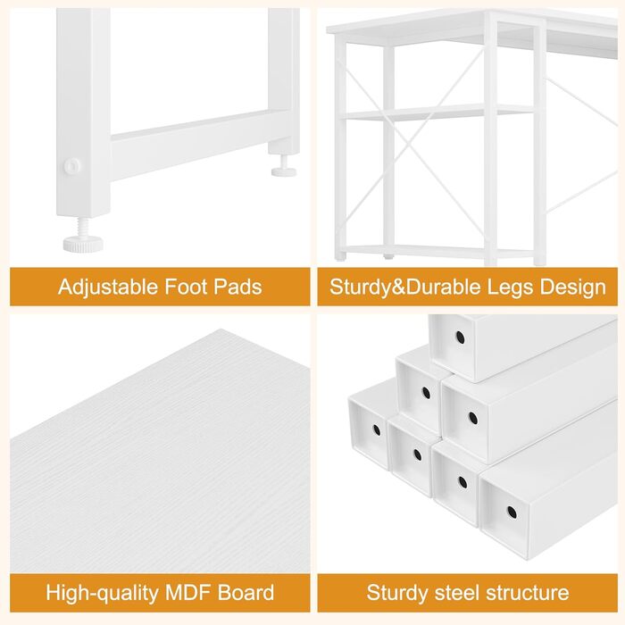 Кутовий комп'ютерний стіл Grandder з регульованими полицями, 101.6 см, з кишенькою для зберігання, ігровий стіл для дому та офісу