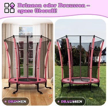 Батут дитячий JUMMICO з захисною сіткою Ø145 см, до 50 кг, рожевий - для дому та вулиці, від 3 років