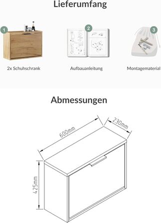 Взуттєва шафа Planetmöbel вузька з економною полицею, 6 полиць, комод для взуття для передпокою, коридору, гардеробу 60 x 23 x 118 см, білий сірий (2 дверцята, золотий дуб)